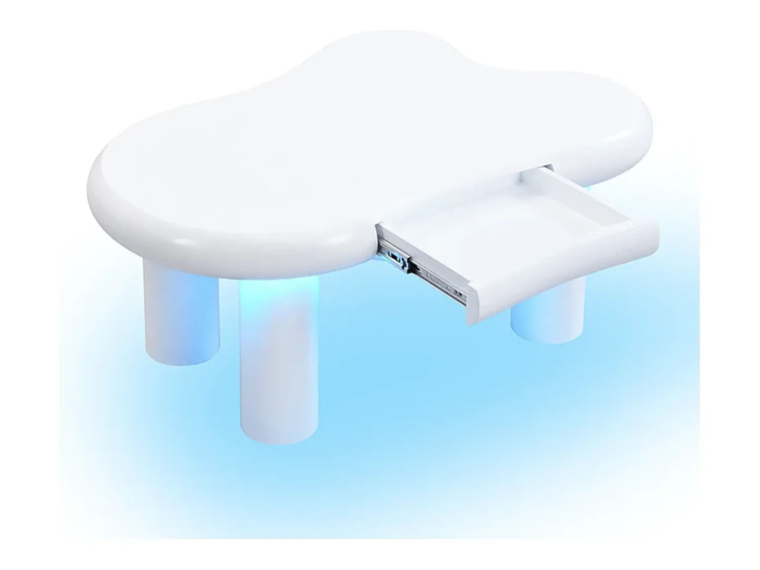 Mesa De Centro*Hauss Spole Mesa de centro 98x65,5x40cm com tampo em forma de nuvem e 4 pés grossos, 1 gaveta e LED incluído, branca Branco