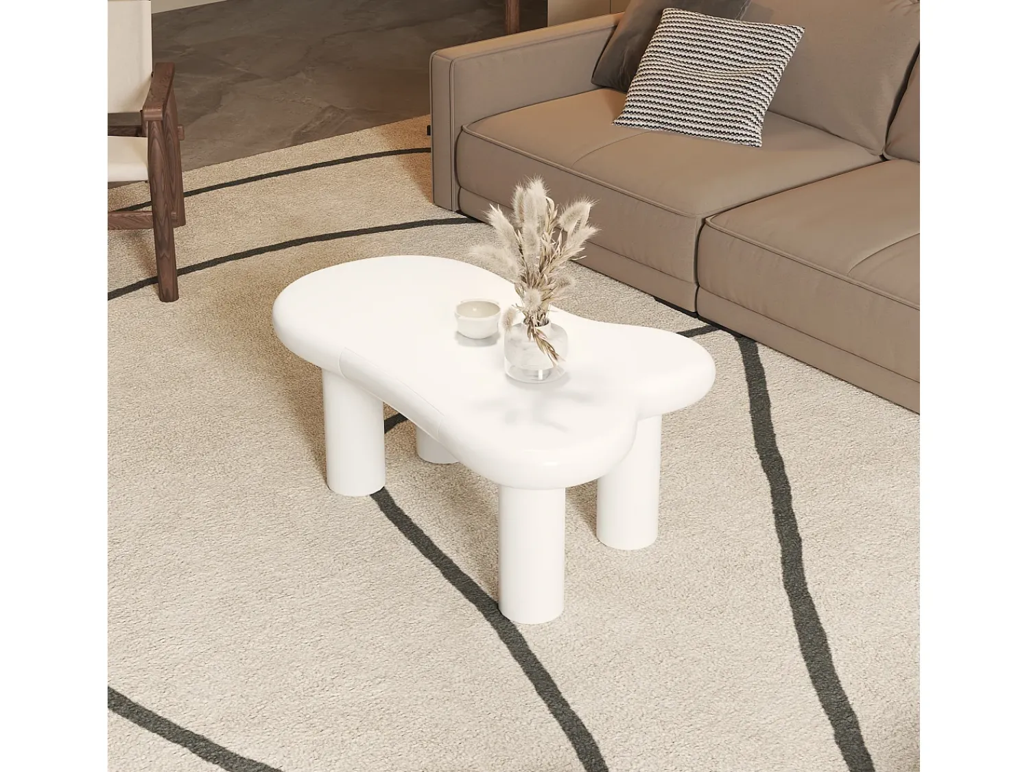 Mesa De Centro*Hauss Spole Mesa de centro 98x65,5x40cm com tampo em forma de nuvem e 4 pés grossos, 1 gaveta e LED incluído, branca Branco