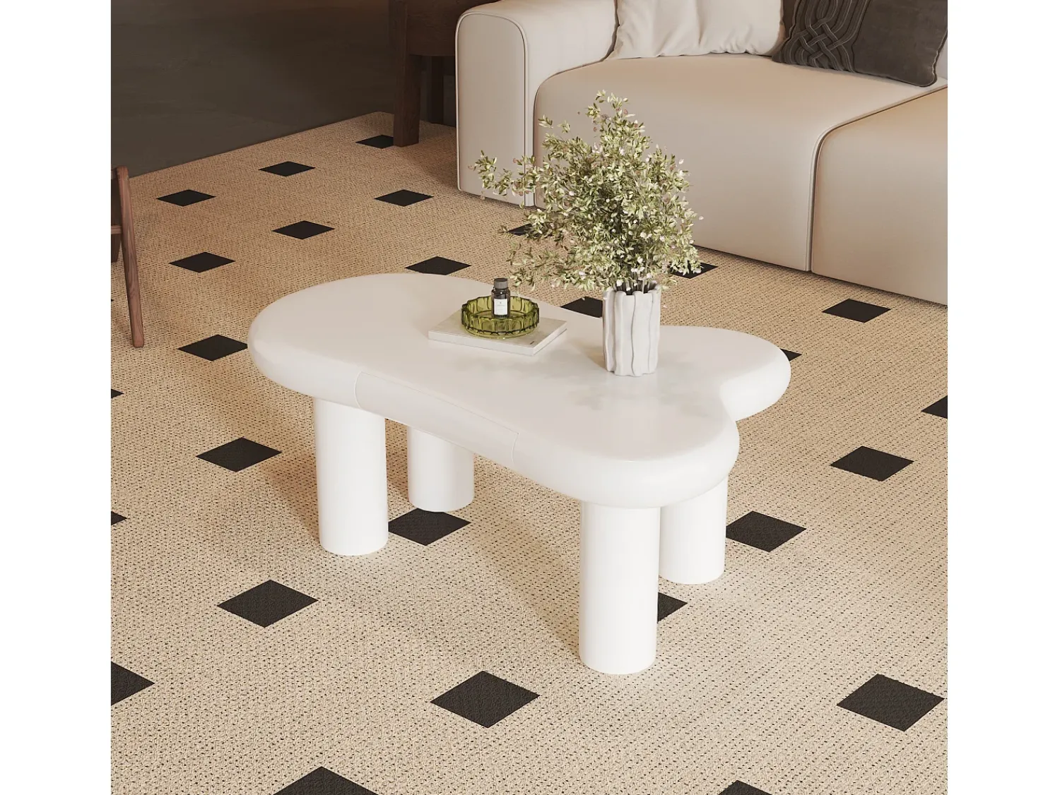 Mesa De Centro*Hauss Spole Mesa de centro 98x65,5x40cm com tampo em forma de nuvem e 4 pés grossos, 1 gaveta e LED incluído, branca Branco