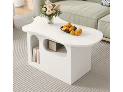 Mesa De Centro*Hauss Spole Mesa de centro 97x45x43,5cm com tampo em forma de nuvem, espaço de armazenamento aberto, branca Branco