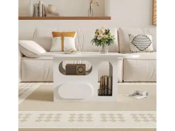 Mesa De Centro*Hauss Spole Mesa de centro 97x45x43,5cm com tampo em forma de nuvem, espaço de armazenamento aberto, branca Branco