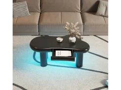 Mesa De Centro|Hauss Spole Mesa de centro 98x65,5x40cm com tampo em forma de nuvem e 4 pés grossos, 1 gaveta e LED incluído, preta Preto