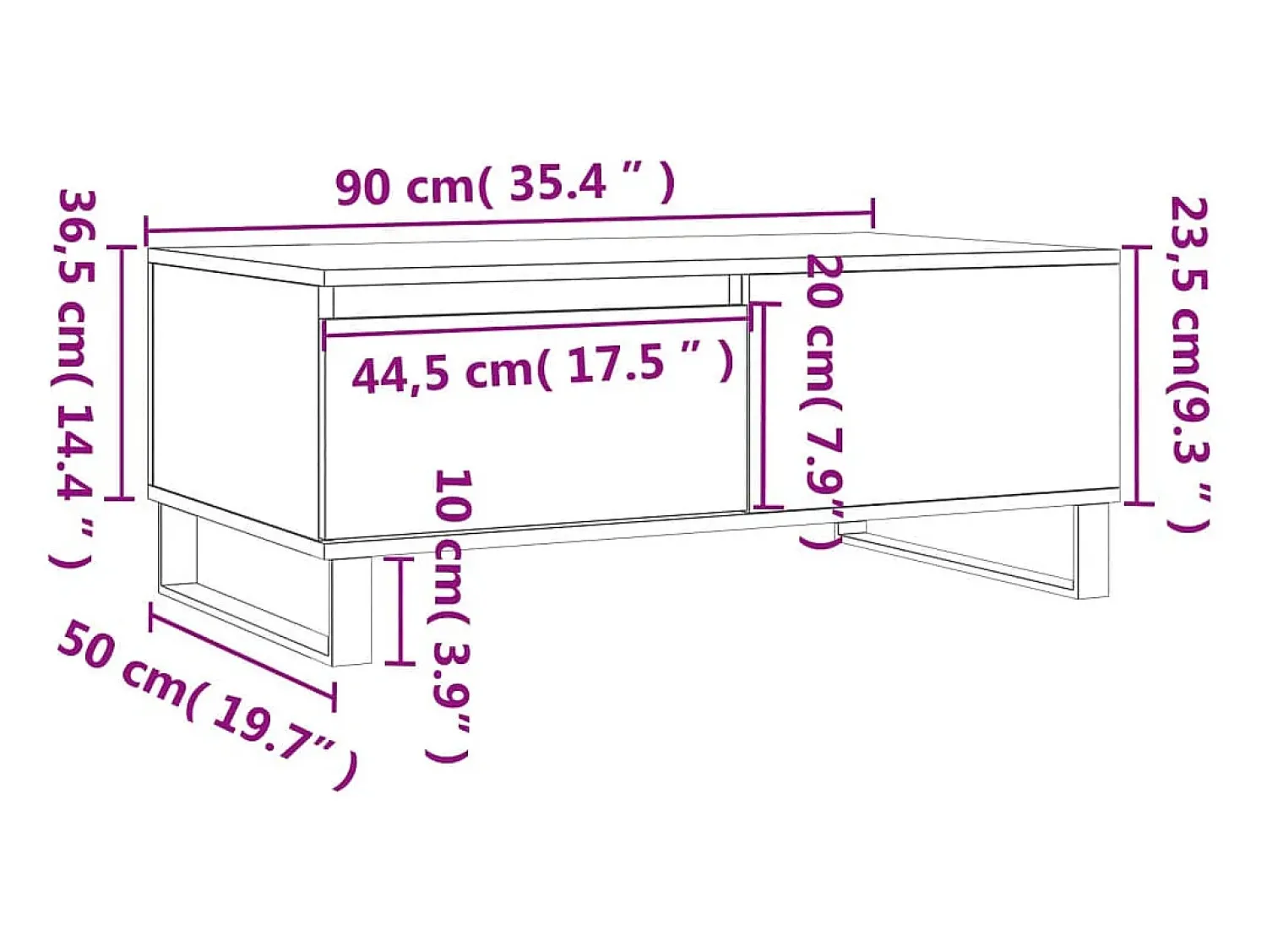 vidaxl Mesa de centro 90x50x36,5cm derivados madeira carvalho castanho^ Mesa De Centro