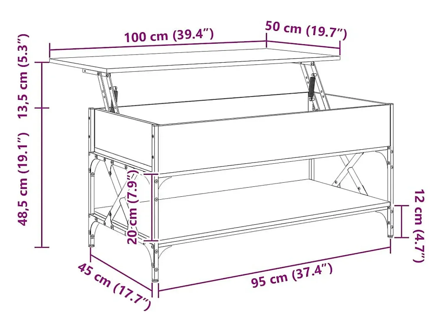 vidaxl Mesa de centro 100x50x50cm deriv. madeira/metal sonoma^ Mesa De Centro