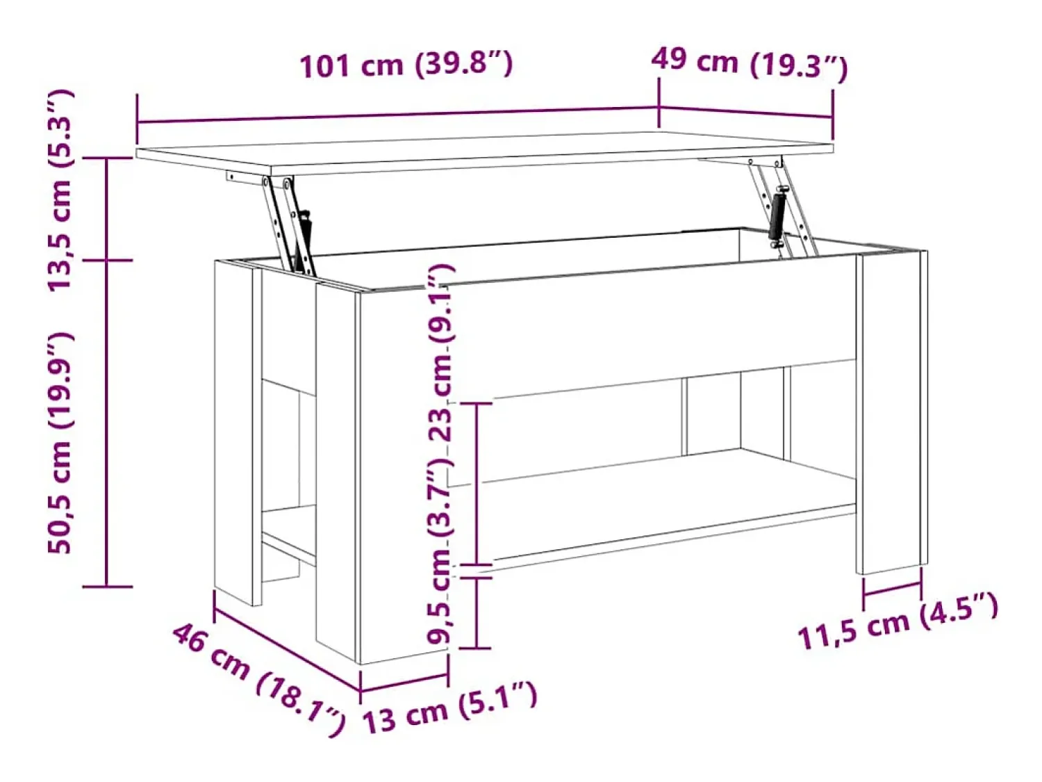 Mesa De Centro|vidaxl Mesa de centro 101x49x52cm derivados de madeira sonoma Cinzento