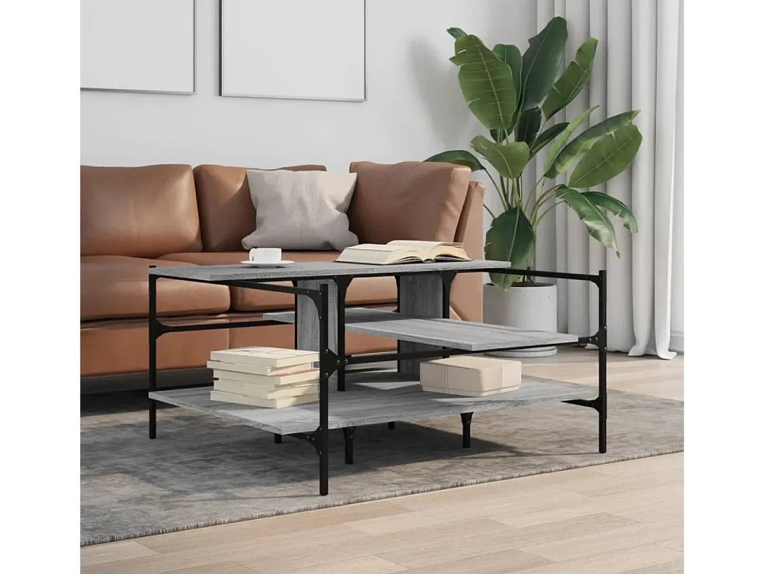 Mesa De Centro| Mesa de centro 100x100x48,5cm derivados de madeira cinza sonoma PT830436 Cinzento