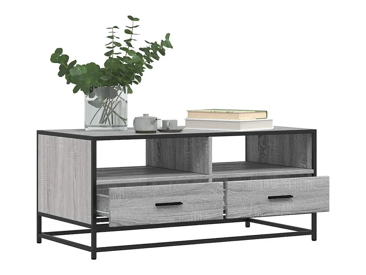 vidaxl Mesa de centro 100x50x45cm derivados madeira/metal cinza sonoma^ Mesa De Centro