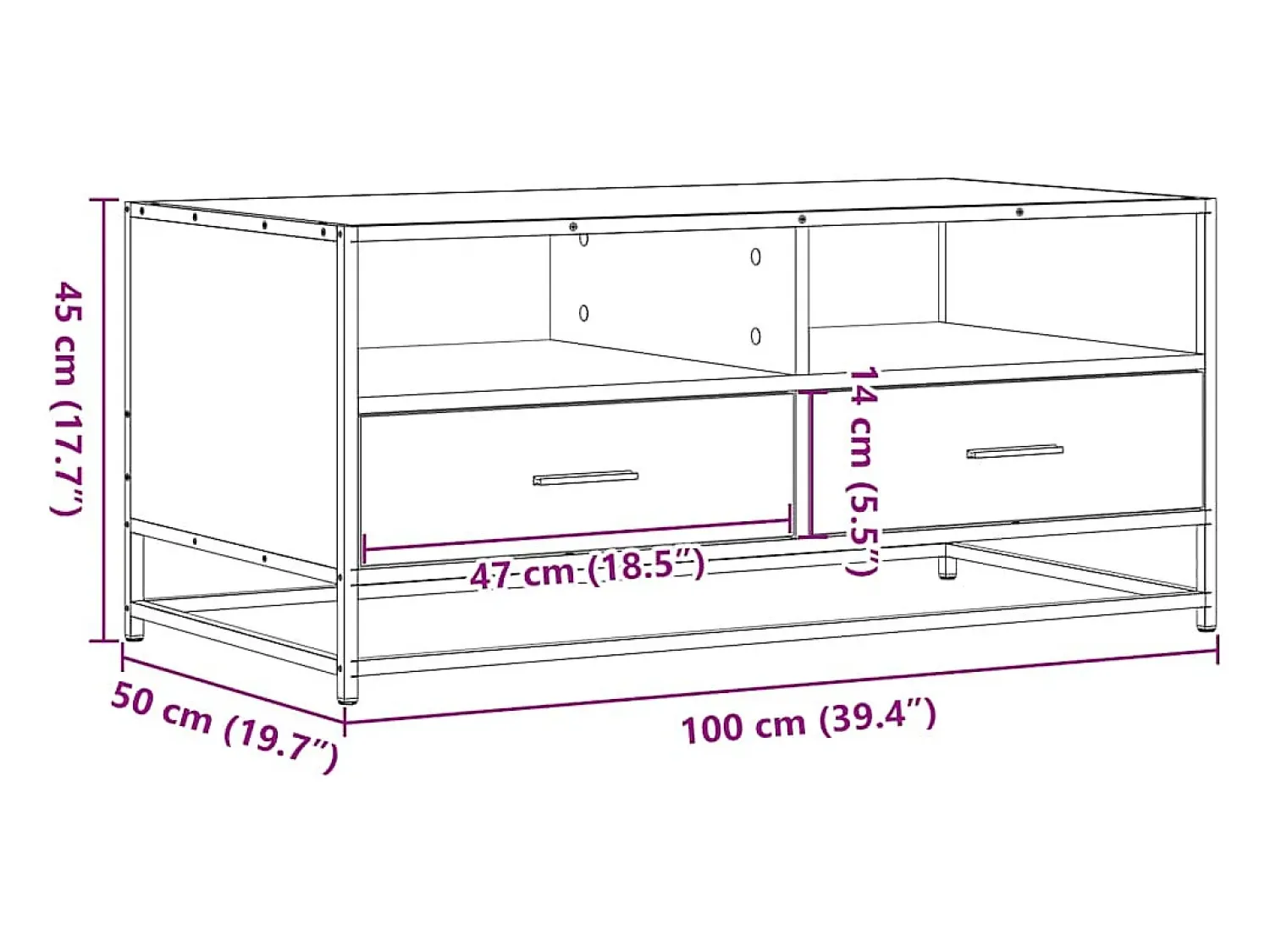 vidaxl Mesa de centro 100x50x45cm derivados madeira/metal cinza sonoma^ Mesa De Centro