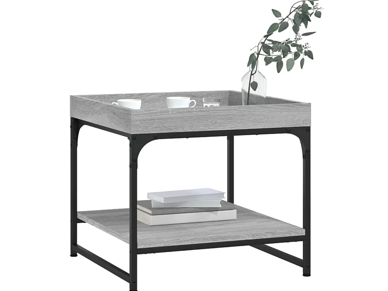 New Mesa de centro 49,5x49,5x45cm derivados de madeira cinza sonoma PT208479 Cinzento