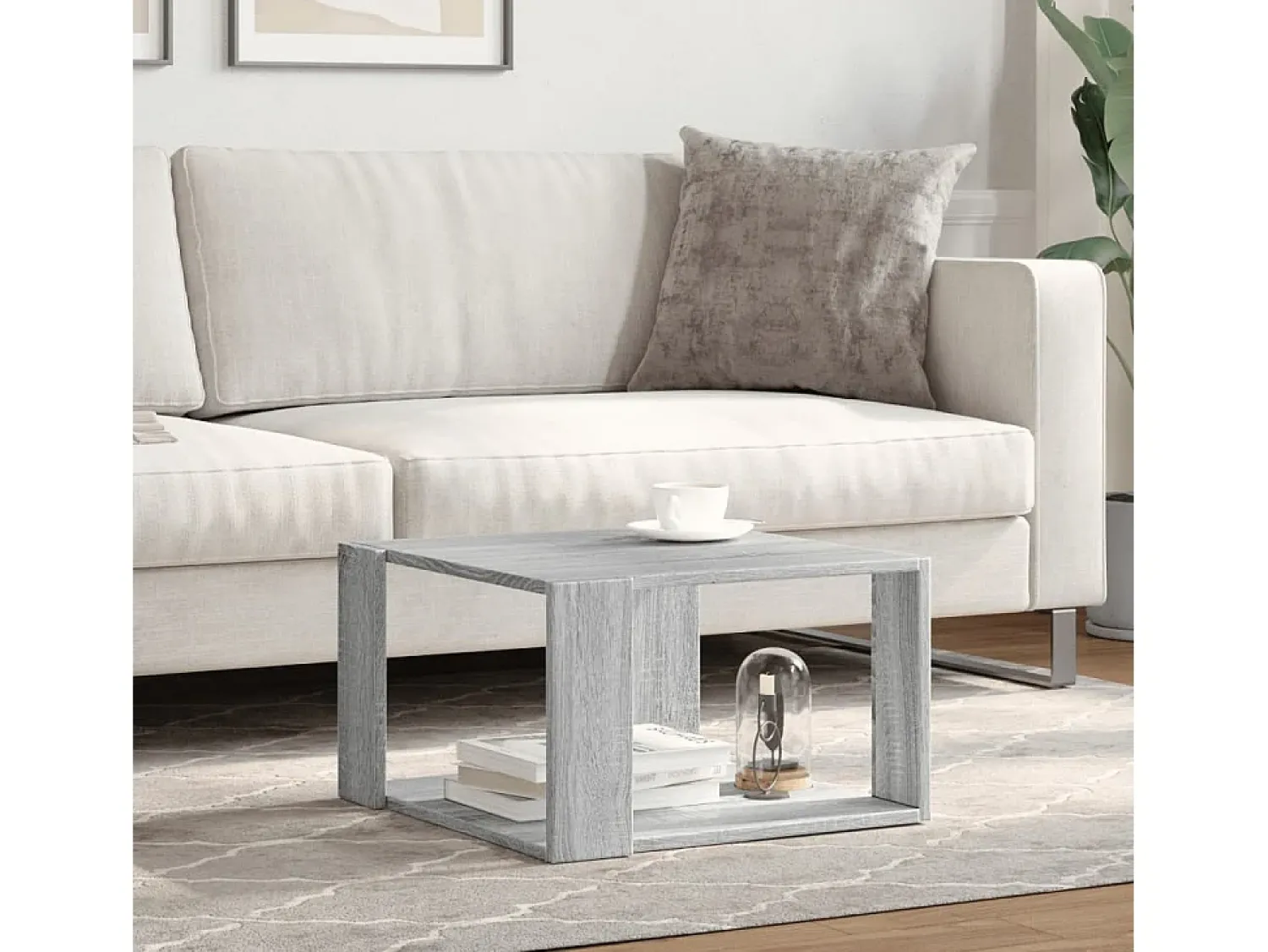 Outlet Mesa de centro 51,5x51,5x30cm derivados de madeira cinza sonoma PT373808 Cinzento claro