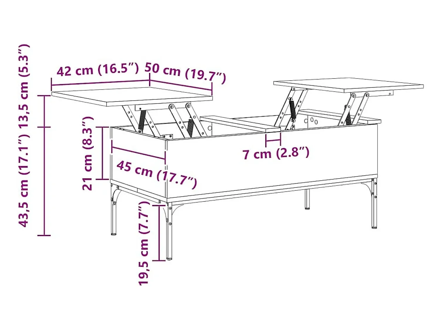 Online vidaxl Mesa de centro 100x50x45cm deriv. madeira/metal carvalho fumado Castanho