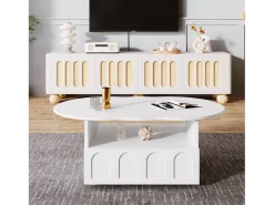 Mesa De Centro| Mesa de centro 100x39,2x60cm, formato nuvem com gavetas e compartimentos de arrumação, aglomerado, Branco