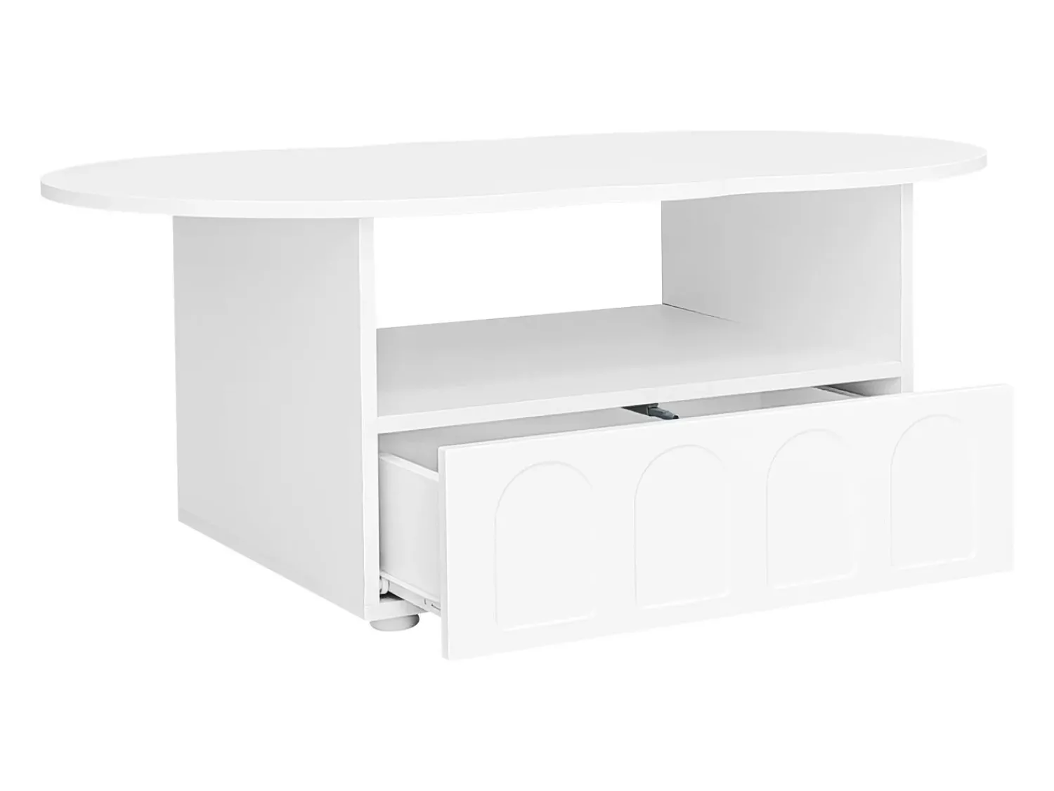 Mesa De Centro| Mesa de centro 100x39,2x60cm, formato nuvem com gavetas e compartimentos de arrumação, aglomerado, Branco
