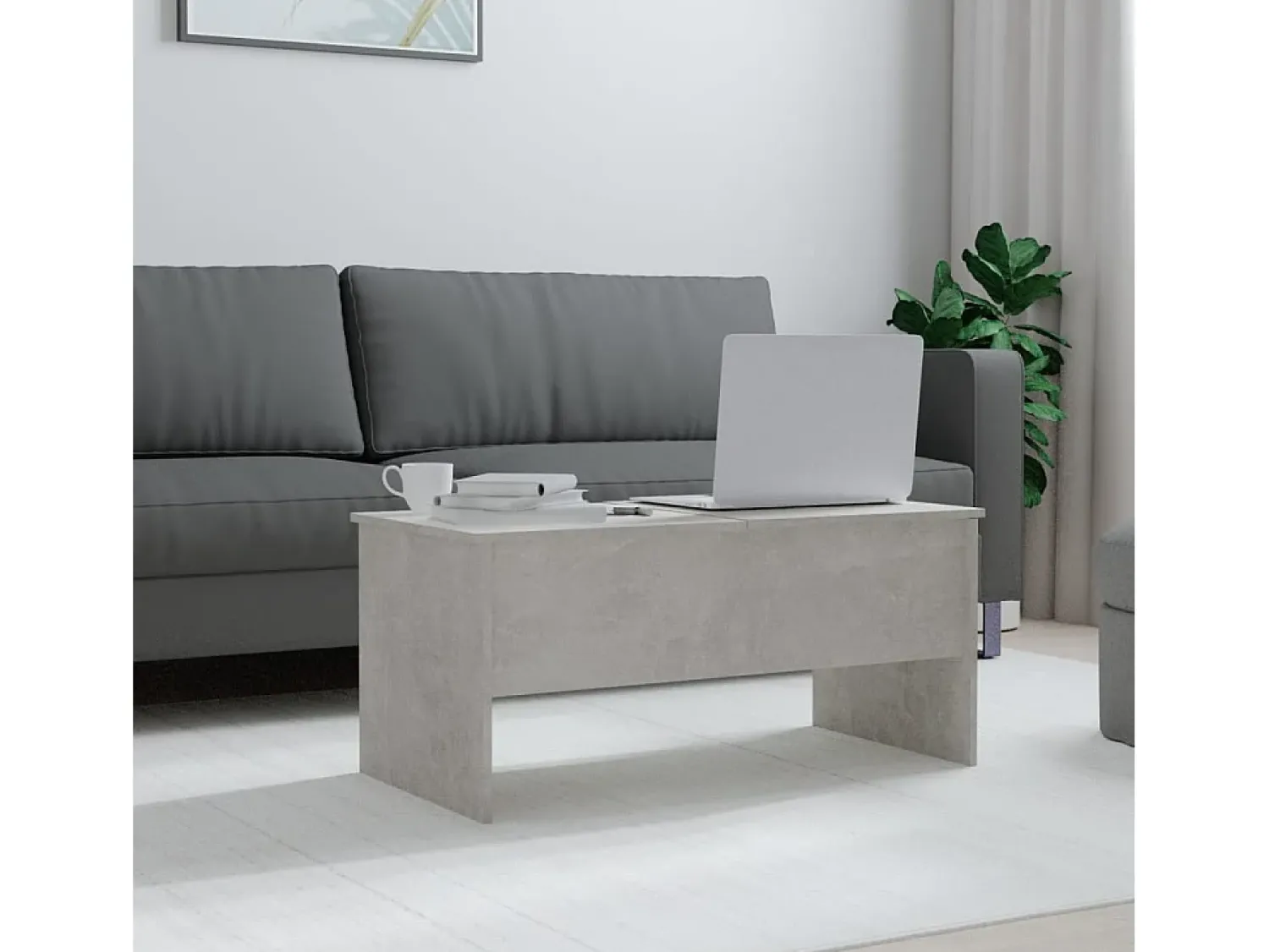 Mesa de centro 102x50,5x46,5cm madeira processada cinza cimento PT316622^ Mesa De Centro