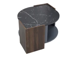 Mesa De Centro| Mesa de centro 96,5x63x40cm, tampo em mármore, nogueira em cores contrastantes, mesa de sala com linhas únicas Castanho