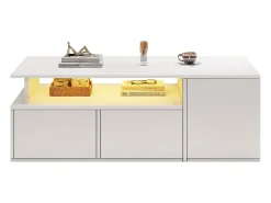 Merax Mesa de chá - 100 x 50 x 35 cm - mesa de centro para sala de estar - com LEDs + 2 gavetas - aglomerado -^ Mesa De Centro