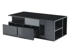 Best Merax Mesa de chá - 100 x 50 x 35 cm - mesa de centro para sala de estar - com LEDs + 2 gavetas - aglomerado - Preto