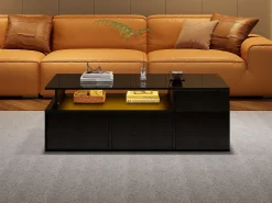Best Merax Mesa de chá - 100 x 50 x 35 cm - mesa de centro para sala de estar - com LEDs + 2 gavetas - aglomerado - Preto