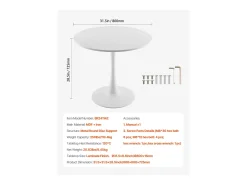 Mesa De Apoio* Mesa de Conjunto SucceBuy Mesa de Jantar Redonda em Madeira de 80 cm para 2 a 4 Pessoas (Só Mesa) Branco