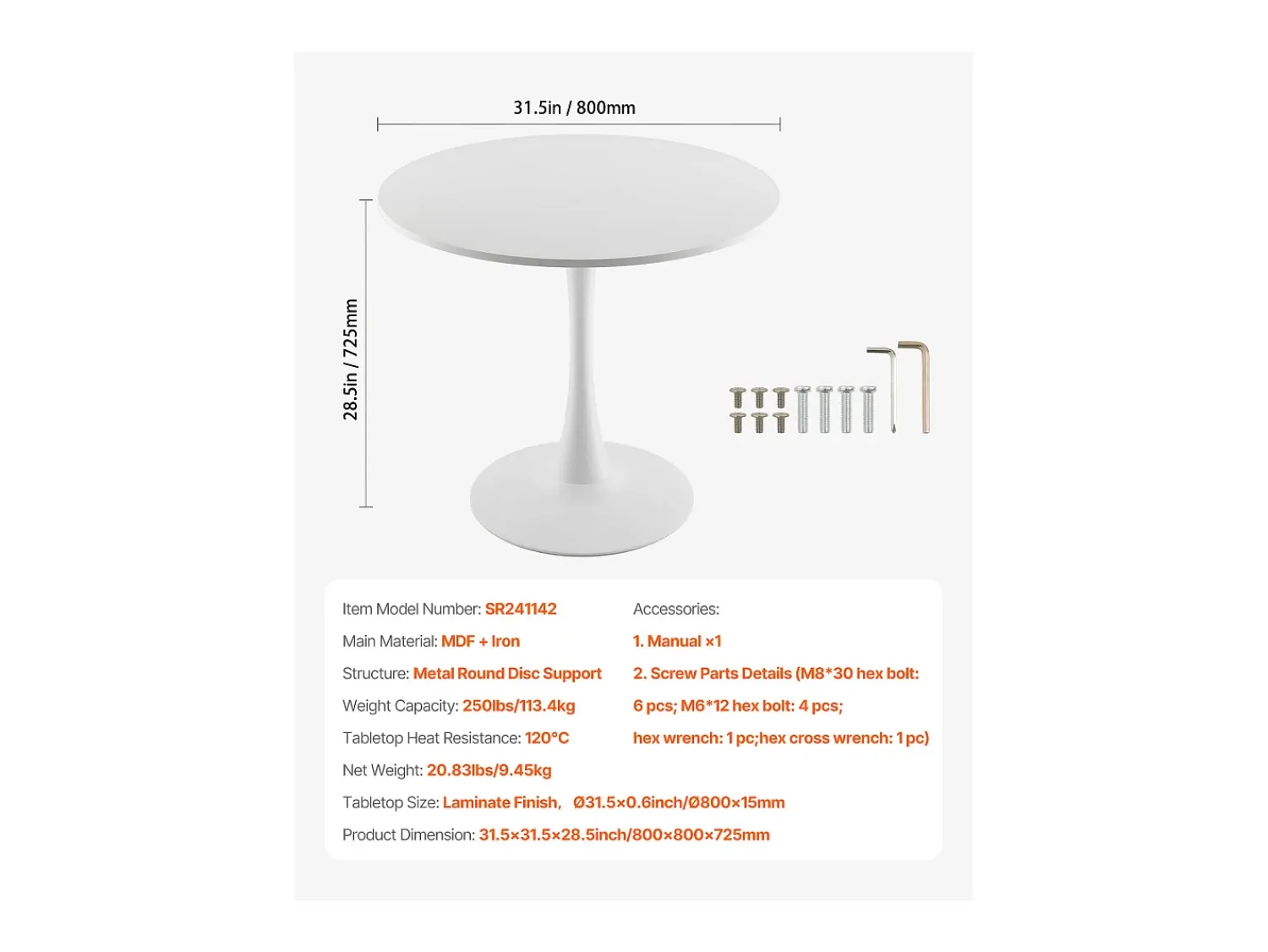 Mesa De Apoio* Mesa de Conjunto SucceBuy Mesa de Jantar Redonda em Madeira de 80 cm para 2 a 4 Pessoas (Só Mesa) Branco