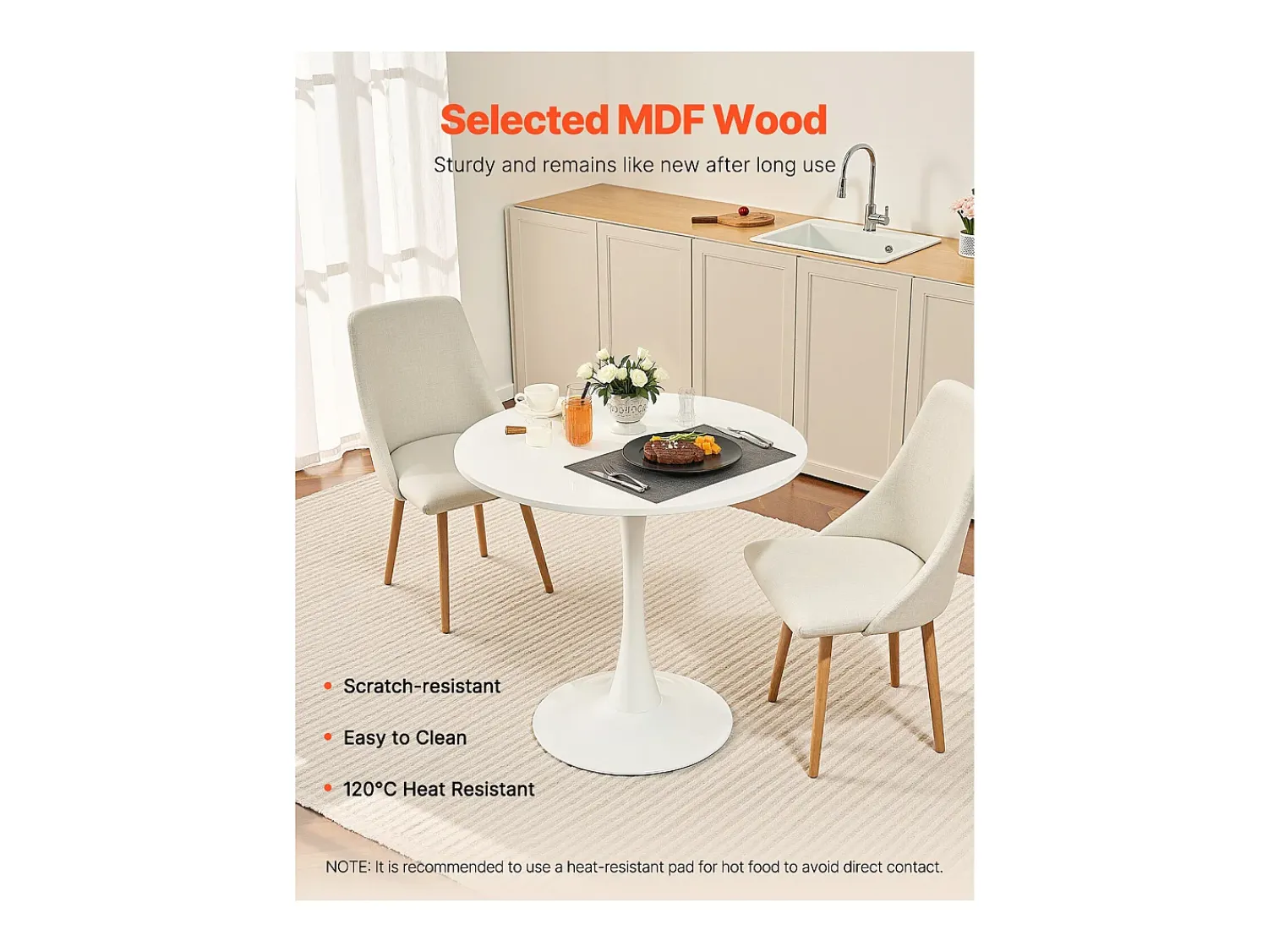 Mesa De Apoio* Mesa de Conjunto SucceBuy Mesa de Jantar Redonda em Madeira de 80 cm para 2 a 4 Pessoas (Só Mesa) Branco