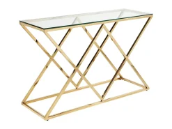Vente-unique Mesa de consola Art Déco - vidro temperado e aço - acabamento dourado. CHARLOTTE^ Consola