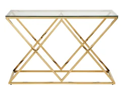 Vente-unique Mesa de consola Art Déco - vidro temperado e aço - acabamento dourado. CHARLOTTE^ Consola