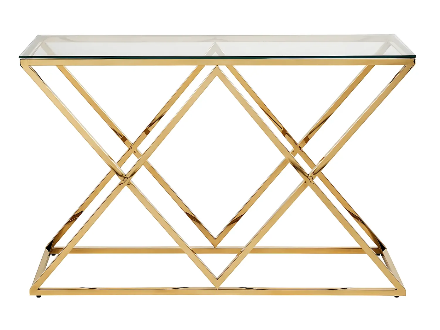 Vente-unique Mesa de consola Art Déco - vidro temperado e aço - acabamento dourado. CHARLOTTE^ Consola
