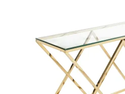 Vente-unique Mesa de consola Art Déco - vidro temperado e aço - acabamento dourado. CHARLOTTE^ Consola