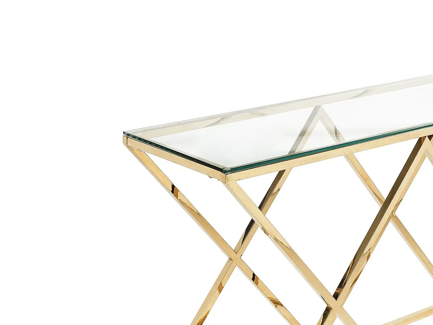 Vente-unique Mesa de consola Art Déco - vidro temperado e aço - acabamento dourado. CHARLOTTE^ Consola