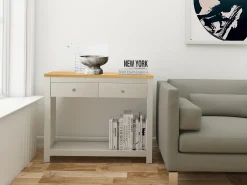 Consola*Loft24 Mesa de consola com 2 gavetas em MDF cinzento Natural claro