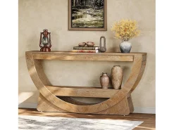 Consola*Tribesigns Mesa de Consola de 160 cm de Comprimento, Mesa de Entrada Rustica com 2 Prateleiras de Armazenamento Natural claro