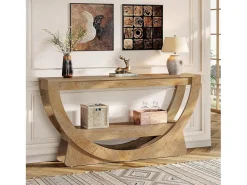 Consola*Tribesigns Mesa de Consola de 160 cm de Comprimento, Mesa de Entrada Rustica com 2 Prateleiras de Armazenamento Natural claro