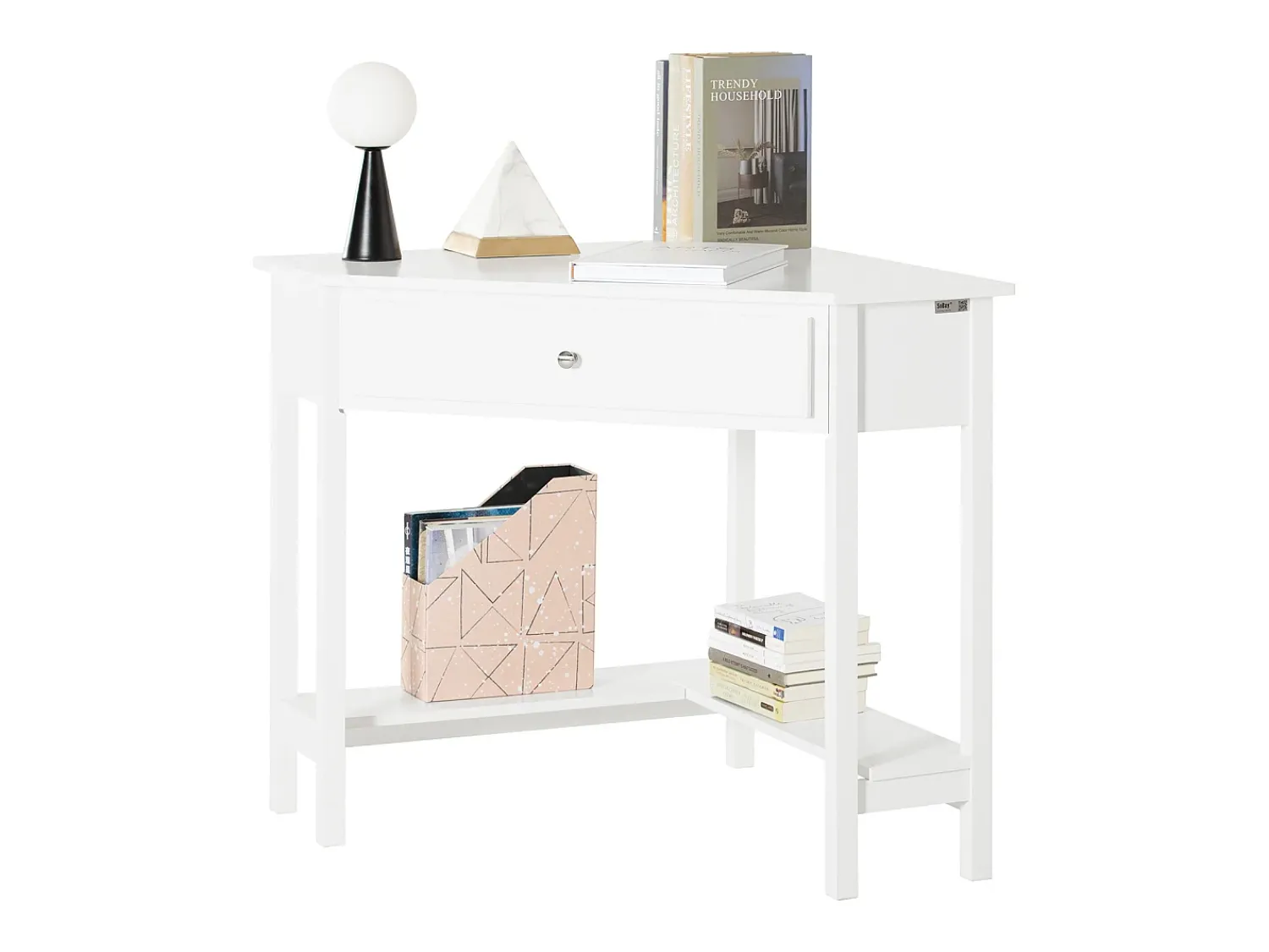 Best Sobuy Mesa de consola de canto branca com gaveta, triângulo FWT31-W Branco