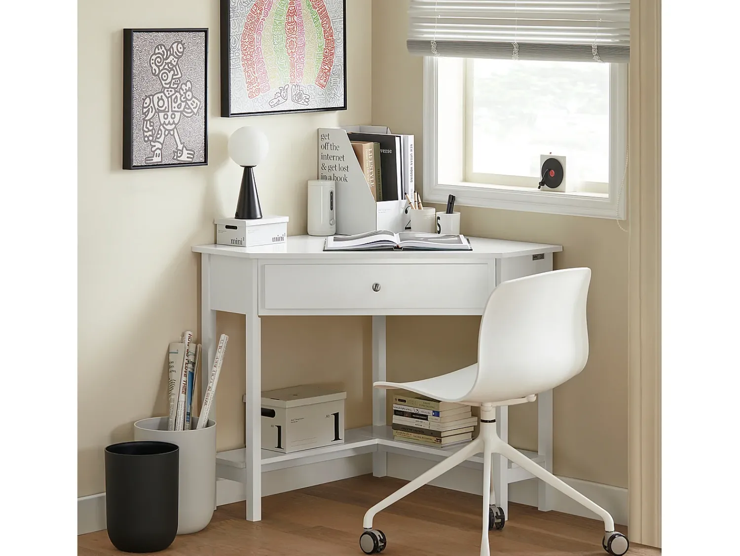 Best Sobuy Mesa de consola de canto branca com gaveta, triângulo FWT31-W Branco