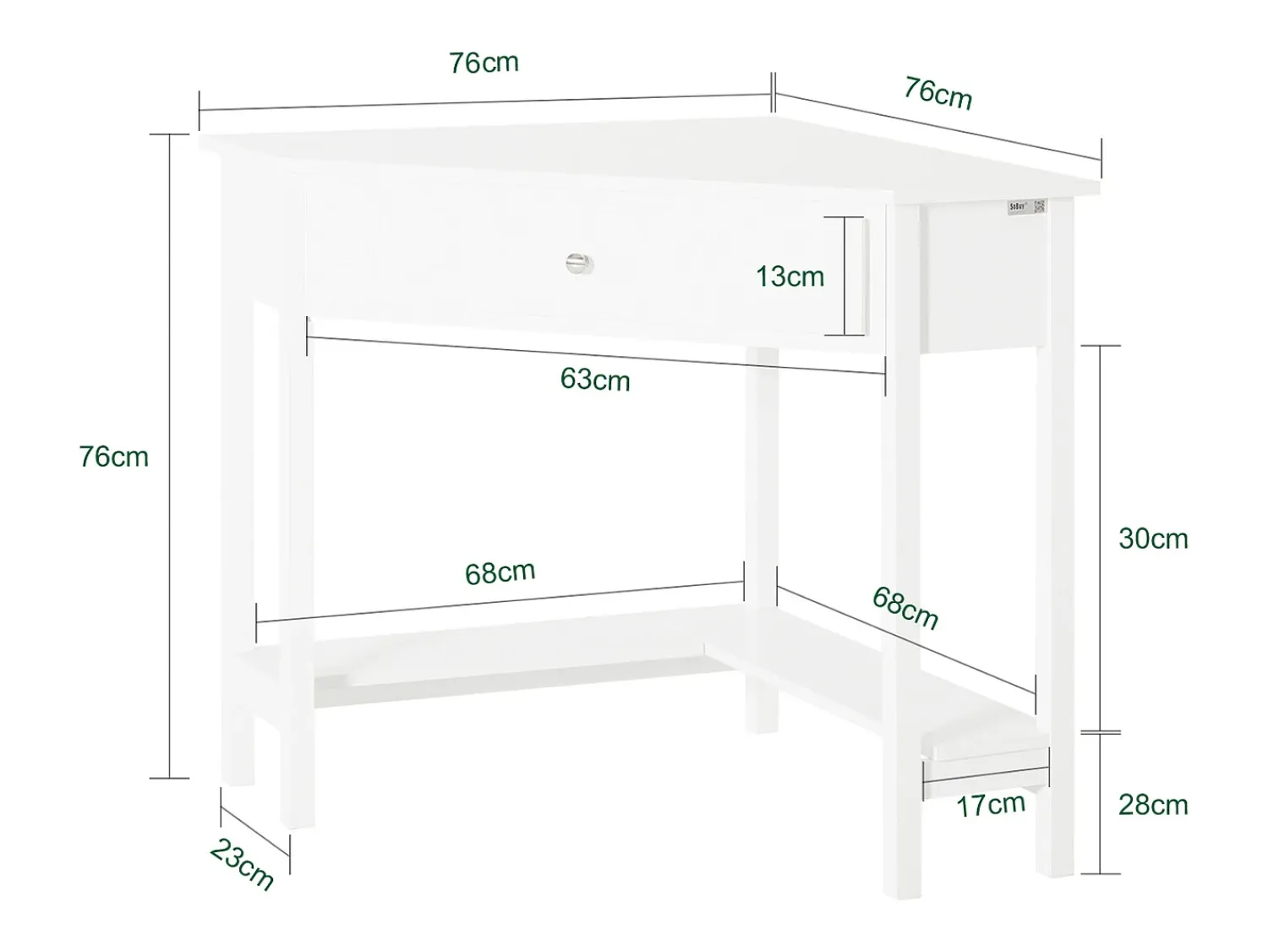 Best Sobuy Mesa de consola de canto branca com gaveta, triângulo FWT31-W Branco