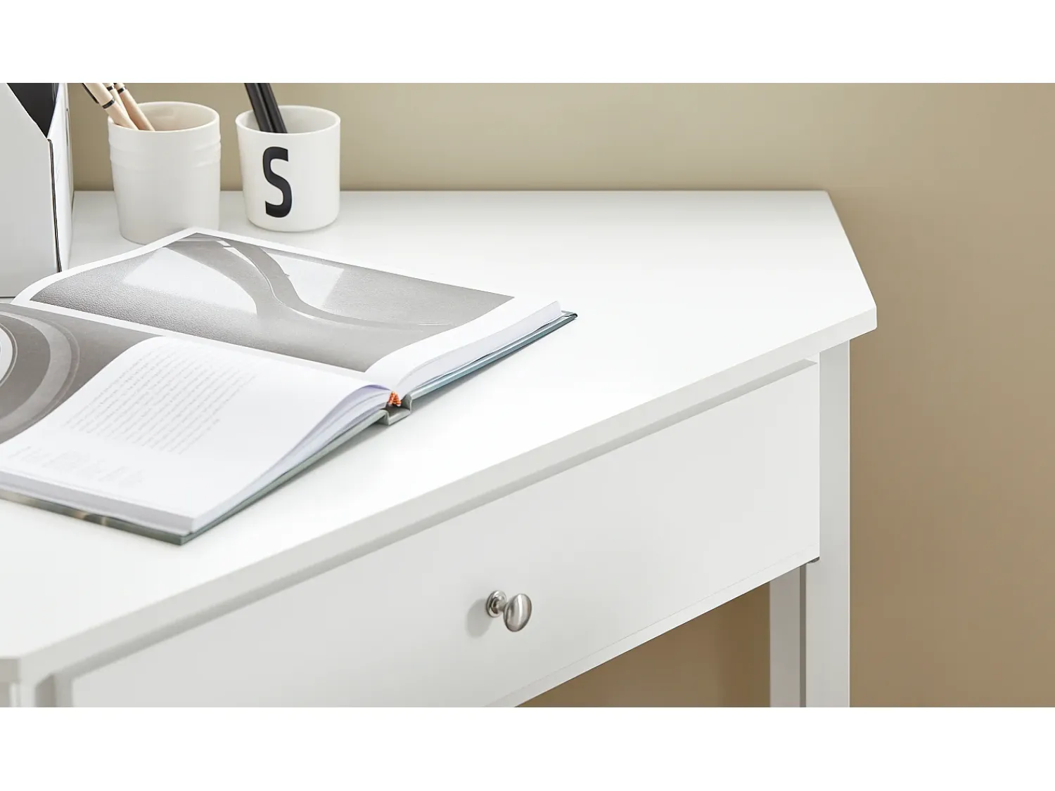 Best Sobuy Mesa de consola de canto branca com gaveta, triângulo FWT31-W Branco