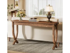 Consola|Tribesigns Mesa de Consola de Madeira Sólida 160cm, Mesa de Entrada no Estilo Rural, Mesa Longa para Sofá Castanho