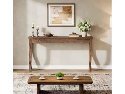 Consola|Tribesigns Mesa de Consola de Madeira Sólida 160cm, Mesa de Entrada no Estilo Rural, Mesa Longa para Sofá Castanho