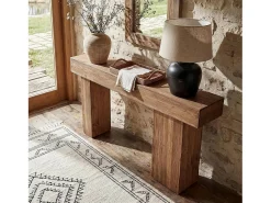 Consola|Tribesigns Mesa de Consola de Madeira Sólida, Mesa de Sofá Rural de 160cm Atrás do Sofá com Pernas Artísticas Castanho