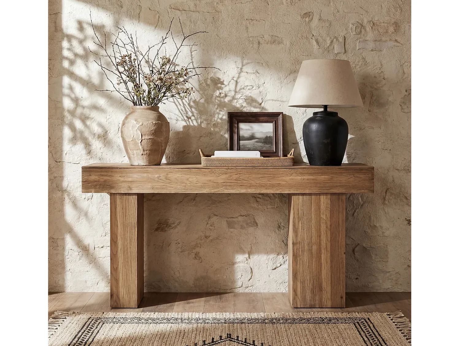 Consola|Tribesigns Mesa de Consola de Madeira Sólida, Mesa de Sofá Rural de 160cm Atrás do Sofá com Pernas Artísticas Castanho