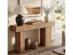 Consola|Tribesigns Mesa de Consola de Madeira Sólida, Mesa de Sofá Rural de 160cm Atrás do Sofá com Pernas Artísticas Castanho