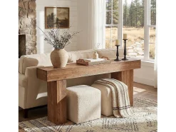 Consola|Tribesigns Mesa de Consola de Madeira Sólida, Mesa de Sofá Rural de 160cm Atrás do Sofá com Pernas Artísticas Castanho