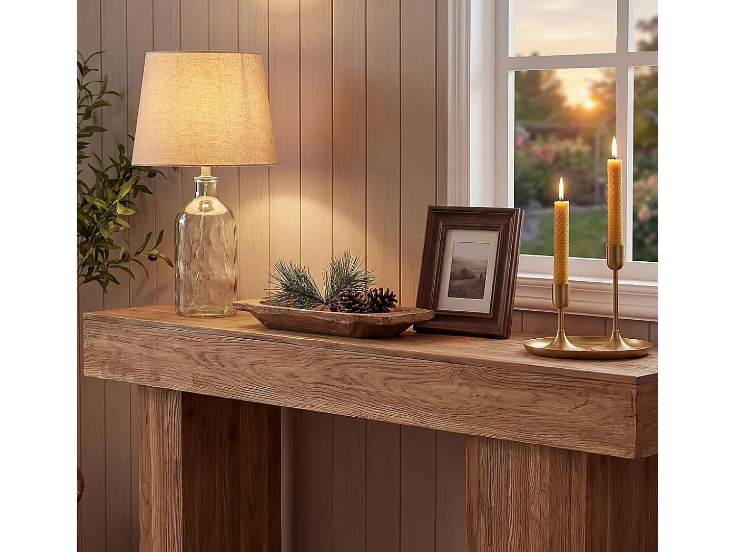 Consola|Tribesigns Mesa de Consola de Madeira Sólida, Mesa de Sofá Rural de 160cm Atrás do Sofá com Pernas Artísticas Castanho