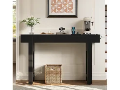 Merax Mesa de consola elegante para hall de entrada - 120 x 35,5 x 76,5 cm - com gavetas + pés ajustáveis - MDF - preta^ Consola