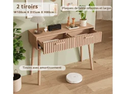 Mesa de consola em madeira com 2 gavetas para sala de estar ou hall de entrada - Dimensões 100x80x35 cm - Cor castanha^ Consola