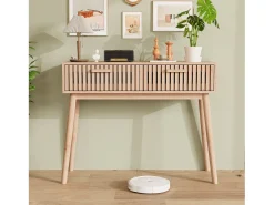 Mesa de consola em madeira com 2 gavetas para sala de estar ou hall de entrada - Dimensões 100x80x35 cm - Cor castanha^ Consola