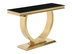 Best Vente-unique Mesa de consola em vidro temperado e aço inoxidável - Dourado e Preto - ROWAN por Pascal Morabito Preto / Dourado