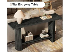 Tribesigns Mesa de Consola Estreita de 140cm com Prateleira de Armazenamento, Mesa de Sofá Rustica para Entrada^ Consola