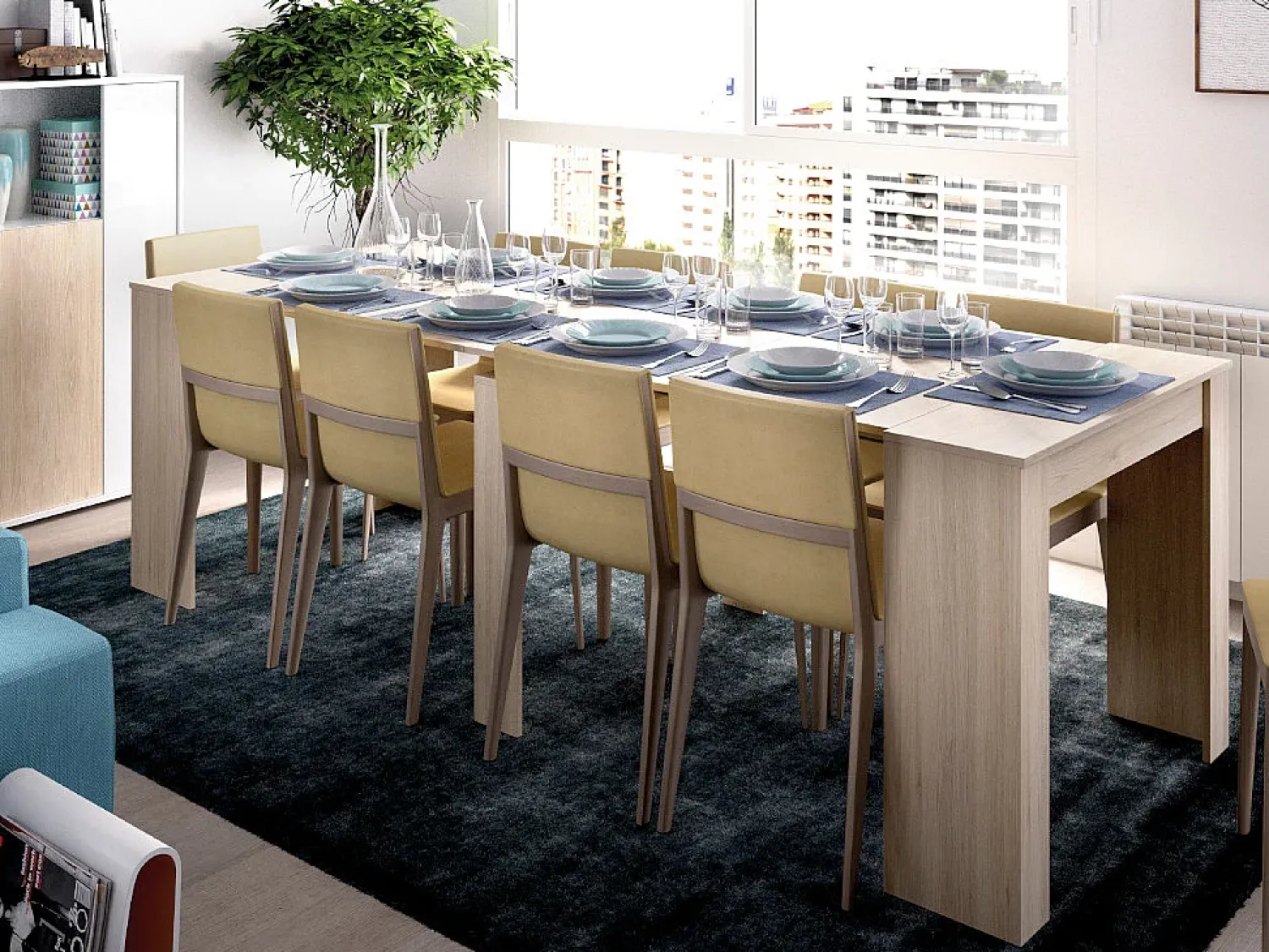 Consola*Vente-unique Mesa de consola extensível para 10 pessoas - 4 extensões - Cor natural clara - ONEGA Natural claro